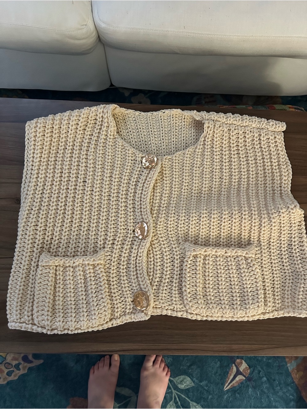 Cream Chunky Knit Button-Front Women's Sweater Vest - Picture 2 of 6
